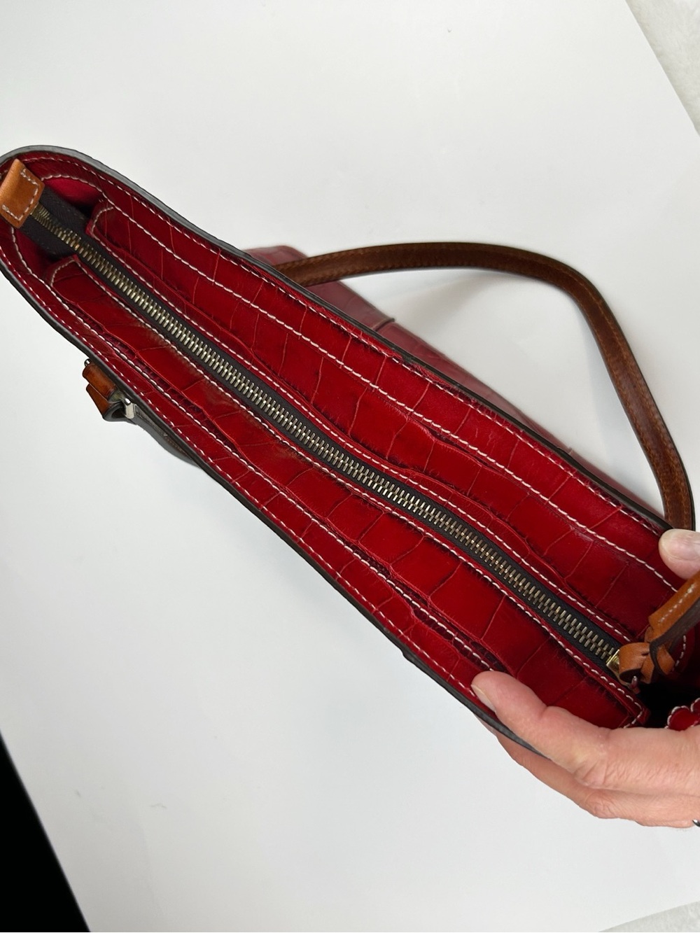 Dooney & Bourke Lexington Embossed Croc Patent Leather Tote Deep Red/Burgundy - Picture 7 of 8